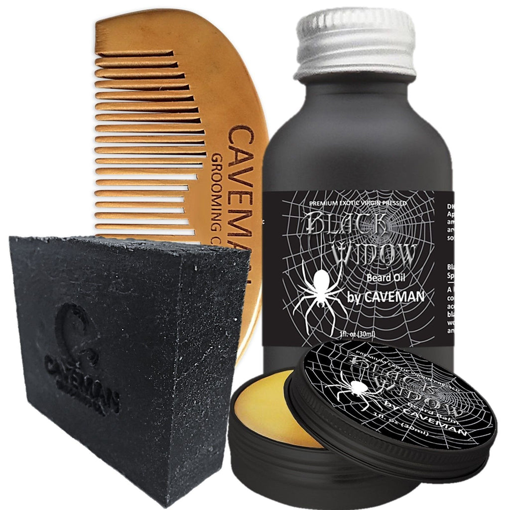 Black Widow Oil, Beard Balm, Charcoal Soap, Handmade Comb Set