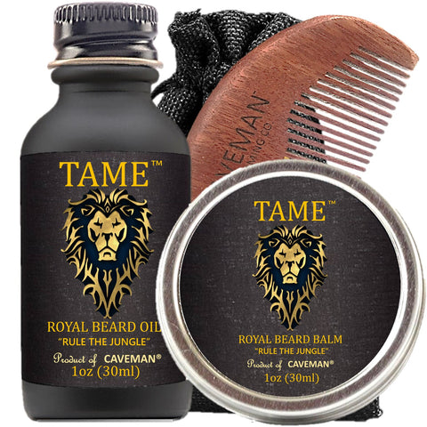 Caveman "Tame" Special Edition Set, 1oz Beard Oil, Beard Balm and Handmade Comb