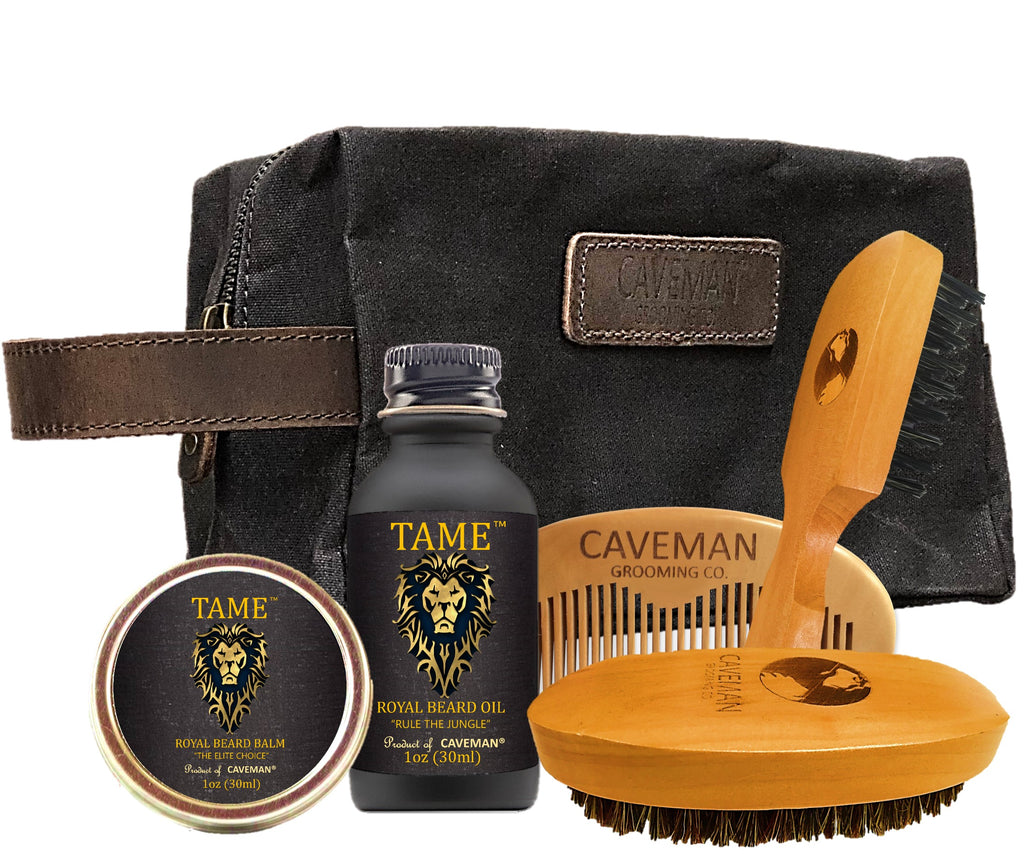Caveman handmade luxury waxed canvas and leather DOPP gift set "Tame Scent"