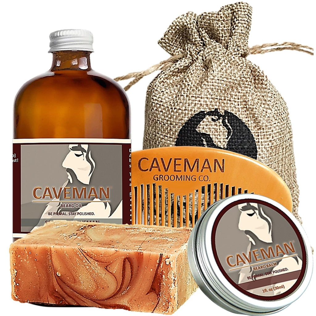Caveman Beard Oil, Beard Balm, Handmade Soap and Comb Set